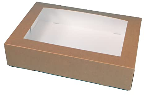 Pro DP 50 Schaukartons Partykartons Transportkartons Catering Kartons 46x31x8cm 1-teilig braun mit Sichtfenster für Partyplatten - Inkl. VerpG in D