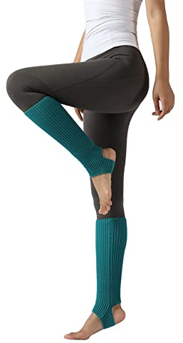 AWOCAN Women Winter Extra Soft Over Knee High Footless Knitted Stirrup Leg Warmers for Yoga Ballet Dance (Hole green)