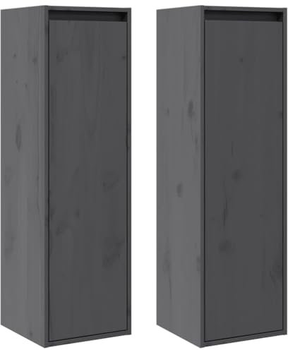 vidaXL 2X Massivholz Kiefer Wandschrank Hängeschrank TV Schrank Fernsehschrank Lowboard Fernsehtisch Regal Aufbewahrung Badschrank Grau 30x30x100cm