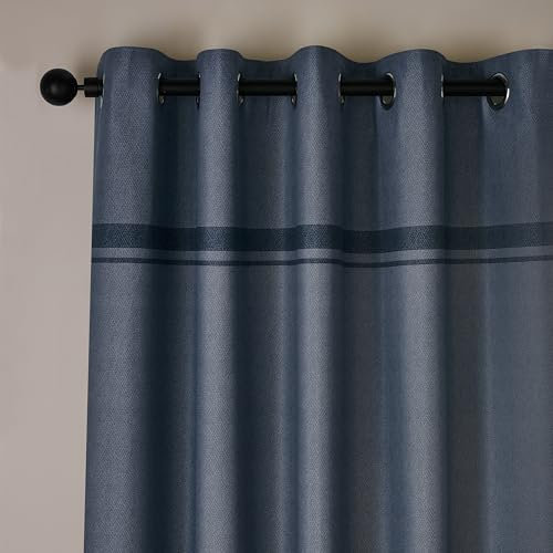 Catherine Lansfield Melville 90x90 Inch Lined Eyelet Curtains Two Panels Blue