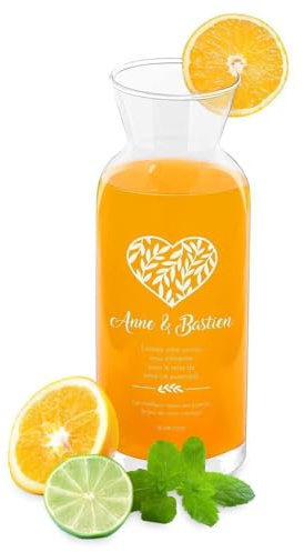 Maverton Carafe à eau à personnaliser pour couples | Pichet 1260 ml avec gravure pour les jeunes mariés, Carafe en verre pour boissons, pour noces, souvenir de mariage, Amour