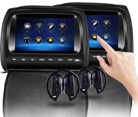 RoverOne 2 x 9 Reißverschlussabdeckung Berührungssensitiver Auto-Kopfstützen-Monitor Automatisches DVD-Video TFT-LCD-Player USB/SD/Spiel/Lautsprecher+ 2 Kopfhörer