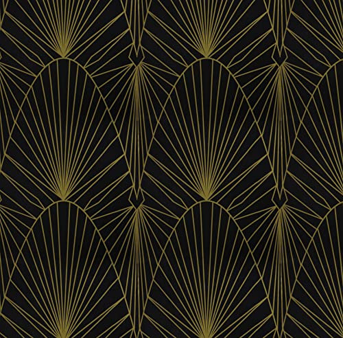 Black and Gold, Peel and Stick Wallpaper Black and Gold Stripe Removable Black Contact Paper Geometric Self Adhesive Wallpaper Decorative for Wall Cabinet 17.3”x118.7”