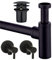 Design Siphon Set rund schwarz matt mit Eck-Ventilen/Ablauf für Waschbecken Pop Up Ablauf-Set Sifon Röhren-Syphon Spülbecken Waschtisch