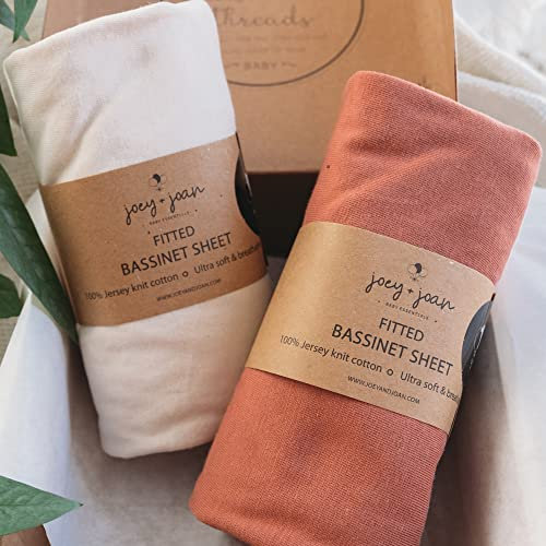 Bedside Sleeper Bassinet Fitted Sheets 33x20 for Maxi COSI Iora, Koola Baby, Baby Joy, Angelbliss, Kidsclub Bedside Bassinet - 100% Jersey Cotton - Beige + Rusty Brown - 2er Pack