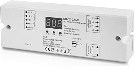 YULED SR-2102AC 230V DMX Controller, 2-Kanal Dimmerpack, 2x1,2A - DMX-Controller Steuerung von 230V-Beleuchtungssystemen