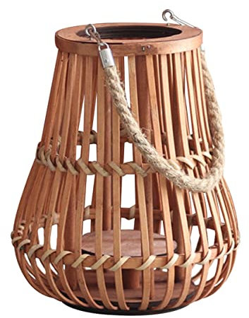 LABRIMP Retro Rattan Laterne Mit Griff Hollow Candle Holder Für Garten Und Wohnzimmer Dekoration Vintage Design Für Hochzeiten Und Feste Ohne Kerze Handgefertigt Aus Bambus
