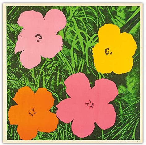 Citon Andy Warhol《Flowers》Pop Art Painting leinwand Wandbilder XXl Artwork Poster Wand Dekorativer Druck Berühmte Gemälde Bild 60x60cm Gerahmt