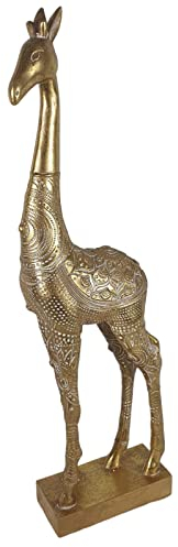 Dekofigur, Stehende Giraffen Figur in Gold 47 cm, Tierfigur, Afrika Deko, Wohnzimmer Deko