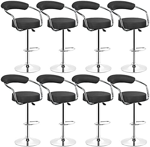 Barstools Barstools aus Kunstleder, Esszimmerstühle, höhenverstellbarer Sitz, drehbar, 8 Stück, Schwarz