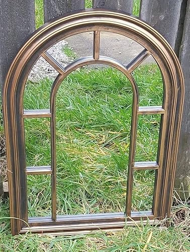 FA9 New Copper Arch Shape Indoor/Outdoor Garden Home Mirror Lightweight Durable Frame, Any Weather Ornament Wall Mirror, Brushed Grey, 51cm x 71cm