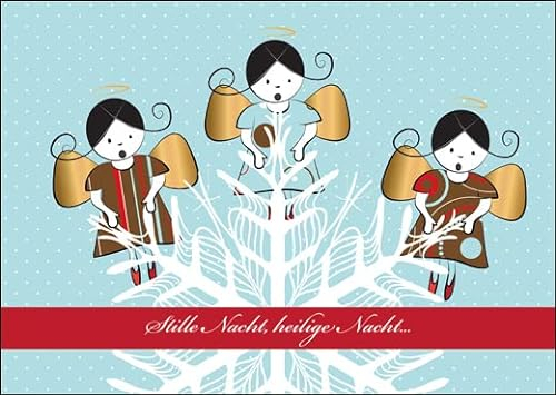 Im 5er Set: Süßer Weihnachts Engel Chor mit Schneeflocke Weihnachtskarte/Geschenkkarte zu Weihnachten/Grußkarte zum Weihnachtsfest: Stille Nacht, heilige Nacht…