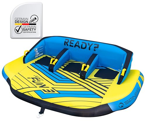 SPINERA Just Fun Towable für 2 o. 3 Personen – Aufblasbarer Wassersofa mit Full Nylon Cover, Boston Valve & Quick-Connect Hook – Komfortgriffe mit Neopren – 100% Action für Jeden (Just Fun 3 Pers.)
