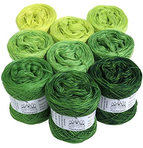 Farbverlaufsgarn Bobbel Candy Box 4Fädig Wolle Strickwolle Häkeln Box (Saurer Apfel, XL Box - Gesamt 3800m/1000g - 4Fach)