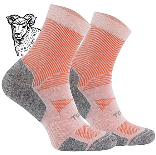 TODO BP Kurz Wandersocken Sommer Herren und Damen - Wolle Trekking Socken Atmungsaktiv, Anti Blasen, Belüftung (Kurz Coral, 39-42)