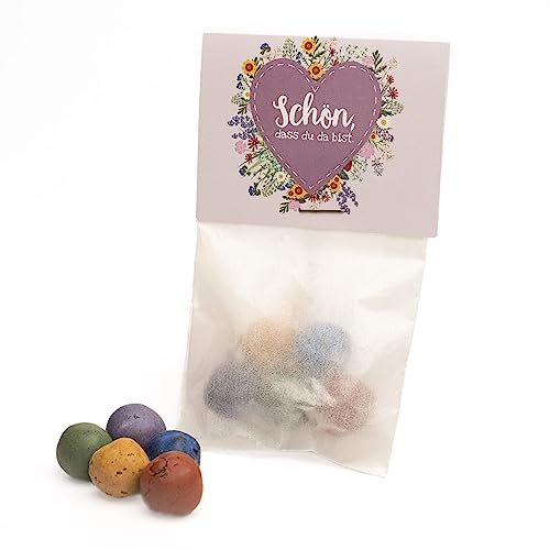 Die Stadtgärtner - Mitgebsel-Set - 10 x 5 Blumenmurmeln im Tütchen | Gastgeschenke Hochzeit | Schön, dass du da bist | Seedbombs für nachhaltige Erinnerungen