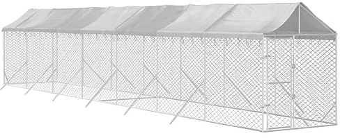 vidaXL Outdoor Hundezwinger, Hundehütte mit Dach, Hundekäfig für den Außenbereich, Hühnerstall Hundezaun Hundeauslauf, Silbern Verzinkter Stahl