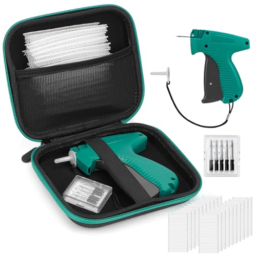 Standard Einzelhandels Preisschildanbringungspistole für Kleidungsetikettierer mit Aufbewahrungskoffer, Label Tagging Gun mit 6 Stück Mikronadeln 1000 Stück 2 Widerhaken, 1 Stück Reiseetui
