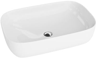 LAVITA Lavabo da appoggio Alava, rettangolare, senza troppopieno e foro per rubinetto, in porcellana di alta qualità, 60 x 38,5 x 14,5 cm, bianco lucido