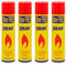 KROWN - Gas para Mecheros 300 ml con 5 Adaptadores para Recargar Encendedores y Mecheros (4 Unidades)
