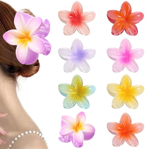 Blumen Haarklammer, 8 Stück Flower Hair Clips, Plumeria Flower Hair Claw Clips, Niedliche Blumen-Klauenklammern, Blumenhaarnadel Trendige für Frauen und Mädchen