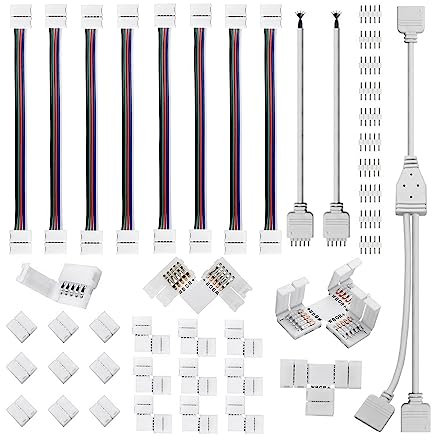 FREDY 5-poliges LED-Streifen-Verbindungs-Set, weißer Kunststoff, LED-Streifen-Verbinder, passend für 12 mm RGBW-LED-Streifen-Verbindung, inklusive T-Form, 5-poliger LED-RGBW-Stecker