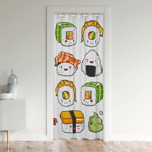 Homewish Rideau de Porte Kawaii Sushi 86x203 cm, Style Japonais Intérieur, Occultant Sur Le Thème de L'Alimentation, Mignon Motif de Sushi, 1 Panneau