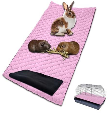 NEO SOLVO Käfigeinlage für Kaninchen und Meerschweinchen mit Abnehmbarer Fleece-Tunneldecke - perfekte Einstreu für Innenkäfige und C&C - saugfähig, wasserdicht - 120 x 60 cm - Rosa