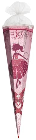 ROTH Schultüte groß Ballerina 85 cm - Glitter und Glitzer-Borte - 6-eckig Rot(h)-Spitze Tüllverschluss - Zuckertüte, Ballerina, Tänzerin, Schulanfang