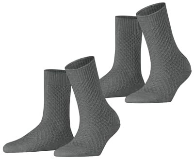 ESPRIT Damen Socken Diamond Knit Multipack W So Baumwolle einfarbig 2 Paar, Grau Light Grey Melange 3390, 39-42