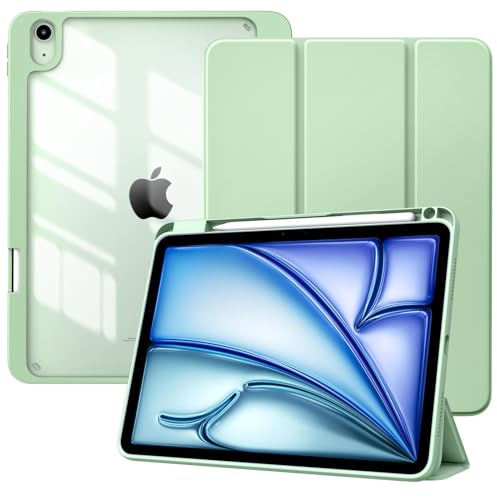 TiMOVO Case for iPad Air 11 Inch (M3/M2-2025/2024) with Pencil Holder, iPad Air 5th/4th Generation Case (2022/2020) 10.9 Inch, Slim Protective Cover with Clear Back, Auto Wake/Sleep, Green