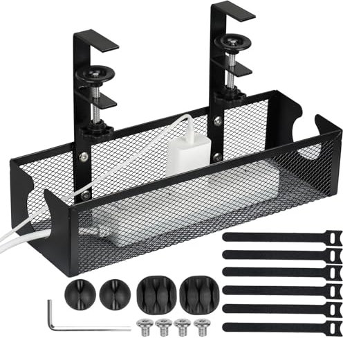 Tuevob Unter dem Schreibtisch Kasten Kabelmanagement-Ablage Schwarz Kabelmanagement unter dem Schreibtisch Kabelführung Kabelschläuche Kabelkanäle Box Office Büro Home Cable Management Organizer