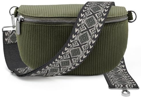 Artvall - Umhängetasche Cord Tasche Handtasche weiche Cordtasche Bauchtasche Klein mit Schultergurt Design Taschenband abnehmbar verstellbares Riemen Crossbody Bag Hüfttasche Damen mit Reißverschluss