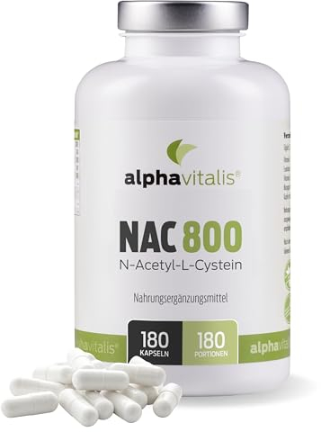 NAC 800 Kapseln - 180 Stück mit N-Acetyl-L-Cystein - optimal dosiert & vegan - hohe Bioverfügbarkeit und Verträglichkeit - Beste Qualität von Alphavitalis