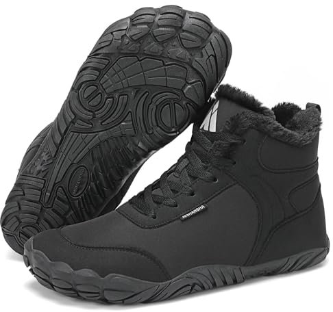 Mishansha Barefoot Botas Invierno Hombre Mujer Zapatos de Invierno Cálidas Cómodas Botas de Nieve Antideslizantes Flexibles Botines Descalzos con Forrados Caliente, Negro Tinta 47EU
