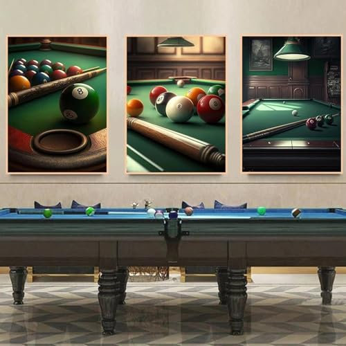 CHAOJIART Vintage Billard Poster Leinwand Malerei Wandkunst Drucke Bild für Wohnzimmer Billardzimmer Jungen Schlafzimmer Wohnkultur Wandbild 20x30cm (8x12in) x3 Rahmenlos