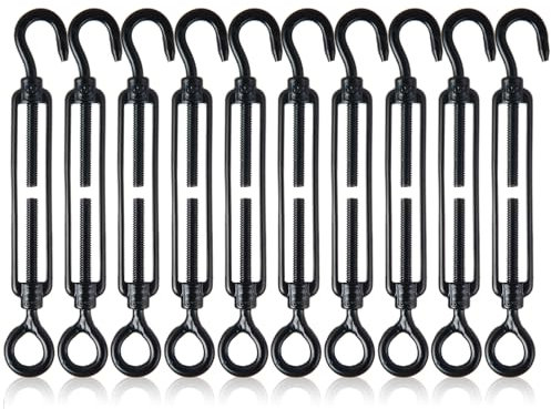 FVIEXE 10Pack M6 Black Turnbuckle Hook and Eye, Stainless Steel Cables Wire Turnbuckles, Heavy Duty Turnbuckle for Wire Rope Tension, Cable Railing Hardware Kit for Sun Shade Sail, Tent Installation