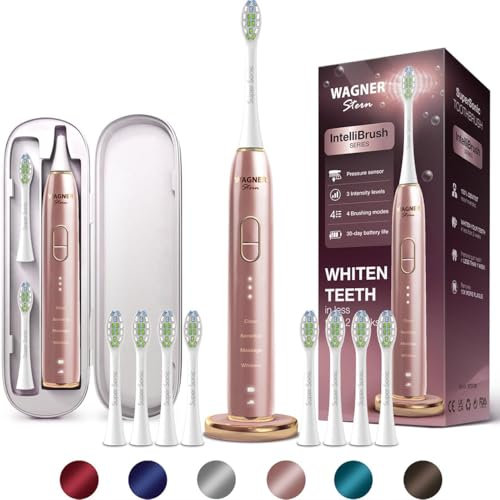 Wagner Stern IntelliBrush Series Whitening Elektrische Zahnbürste mit Drucksensor Bietet 4 Putzmodi, 3 Intensitäten, 8 weiche Bürstenköpfe und ein luxuriöses Reiseetui