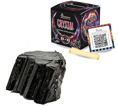 SAMSARA - Turmalina Negra Piedra Natural con caja de regalo y hoja informativa | Cristaloterapia, Reiki | Cristal Energético Meditación y Decoración (Turmalina)