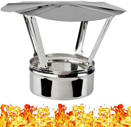 Cappuccio per Camino in Acciaio Inossidabile INOX - Comignolo Antivento Antipioggia - Scarico Fumi Copertura Camino - Cappello del Camino Antipiogg - Canna Fumaria Cappello - Diametro 200mm - Ø 200 mm