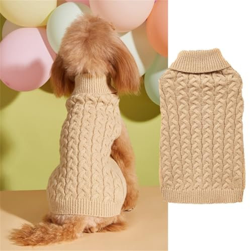 FANSU Hundepullover Kleine Hunde, Hunde Pullover Waschbar Hundepulli, Weich Einfarbig Strickpullover Hunde Shirt Elastisch Warmer Hunde Pullis, Strickpullover mit Beinen (S,Khaki)