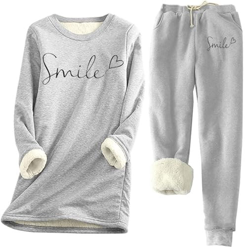 Eauptffy Hausanzug Damen Kuschelig Warm Winter Warmer Hausanzug Damen Fleece Gefüttert Hosenanzug Frauen Langarm Elegant 2 Teilig Loungewear Damen Set Kuschel Zweiteiler Zuhause Anzug