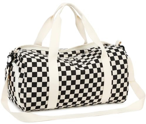 LEDAOU Sporttasche Kinder, Schwimmtasche, Reisetasche, Schuhfach, Nassfach (Schwarz-weißes Raster)