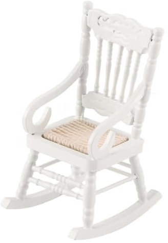FONGKNOX Simulation Rocking Chair Miniature Furniture Wooden Rocking Chair Outdoor Chair Armchair Mini Chair Ornament Dollhouse Decoration Accessories White