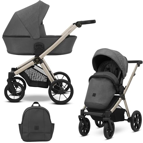 Kunert BRAV 2-in-1-Kinderwagen, Sportsitz, wendbar, Aluminiumrahmen, leicht, Komfort-Design, Regenschutz, Moskitonetz, Flaschenhalter, Rucksack-Korb (Graphit)