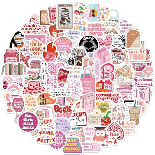Book Stickers 100 Pcs, Pink Bookish Sticker for Kindle,Bookish Stickers for Scrapbook Water Bottles Laptops, Waterproof Cute Sticker for Book Lover