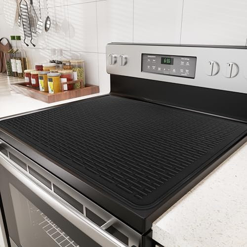 Silicone Hob Cover Mats for Electric Stoves,76x53cm Induction Hob Protector for Ceramic Hob,XL Heat Resistant Glass Cooktop Cover Black