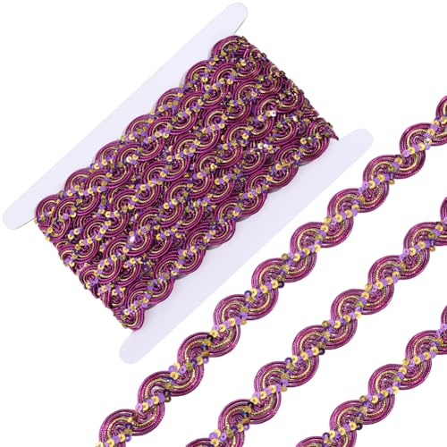 GORGECRAFT 5.5 m Pailletten Gimpenborte 2.5cm Lila Metallisch Gewellter Rand Spitzenband Glitzer Applikation Kantenbesatz Weihnachtsflitter Gewellte Spitze Paillette Zum Nähen Für Hochzeiten Vorhänge