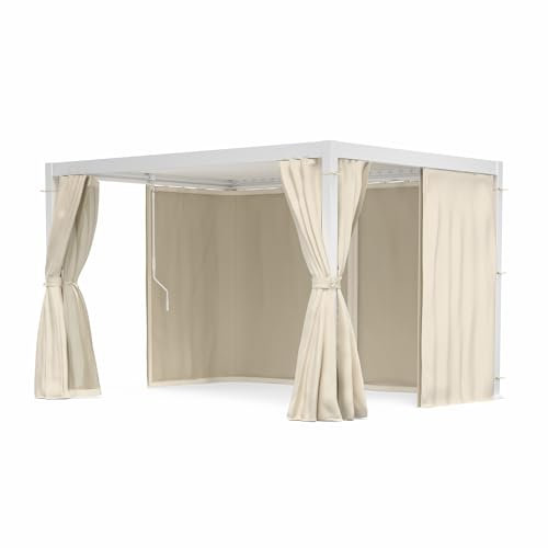 blumfeldt Pergola Aluminium 3x4 m - Toit Réglable, Rideaux & Moustiquaires, Armature Résistante, Protection UV, Blanc, pour Patio & Piscine, Blanc