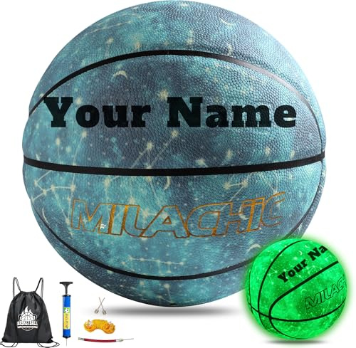 Personalisierter Basketball, Leuchtend im Dunkeln, mit Namensanpassung, Geschenkset mit Sporttasche